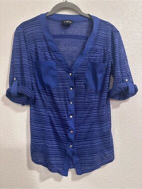 bebe Blue Striped Button-Front Blouse